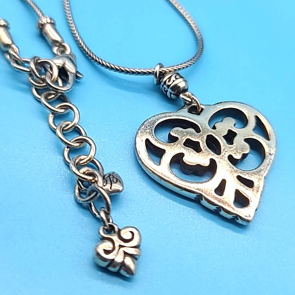 Brighton "GENEVA HEART" Filigree Open Scrollwork Silver Plated Retired Pendant! - Picture 7 of 9